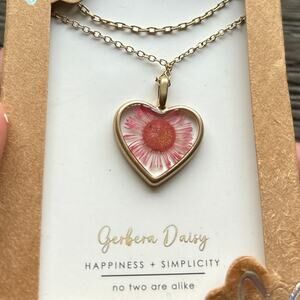Bella Uno Bellissima‎ Necklace Gerbera Daisy Pressed Flower 14K Gold 16"